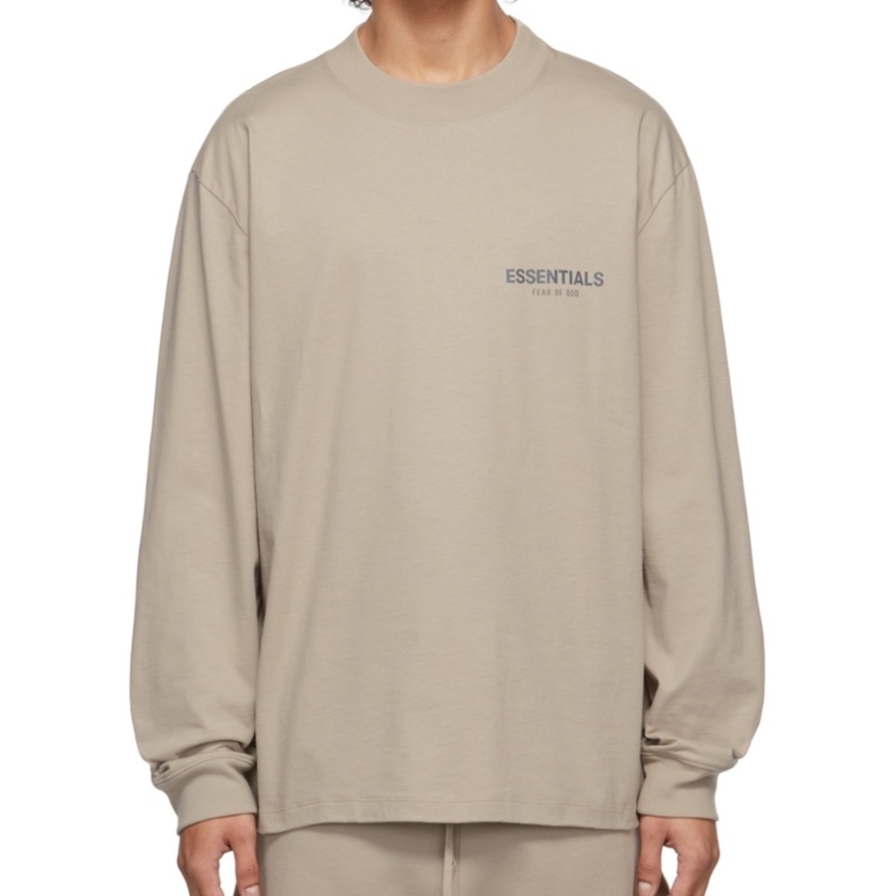 FEAR OF GOD ESSENTIALS TAN LOGO LONG SLEEVE T-SHIRT SHIRT XXS